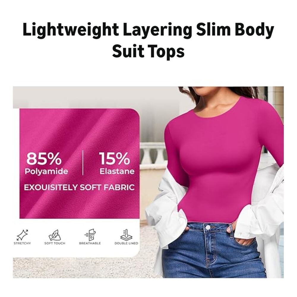 Cyanstyle Sexy Body Suits Women Long Sleeve Bodysuit Crew Neck T Shirts Basic...